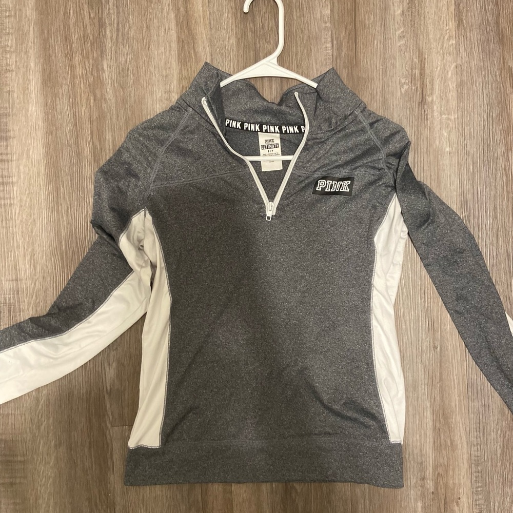 Grey and white quarter zip up from PINK! Great condition and hardly worn!
